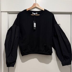 Rebecca Minkoff Black Balloon-Sleeve Cropped Sweatshirt